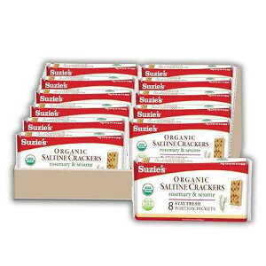 Suzie's Organic Rosemary Sesame Saltines Crackers Healthy Gourmet Baked Vegan Snack for Adults & Children Non GMO 12 Fresh Packs (96 individual Stay Fresh Packs) - 8.8oz Each