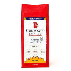 Puroast Coffee Puroast Low Acid Coffee Ground Organic House Blend Ground Medium Roast High & High pH No Bitter Aftertaste Reduced Heartburn & GERD Suitable for Cold Brew - 12 oz