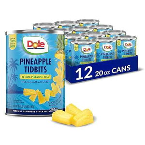 Dole Canned Fruit, Pineapple Tidbits in 100% Pineapple Juice, Gluten Free, Pantry Staples, 20 Oz, 12 Count, Pack May Vary