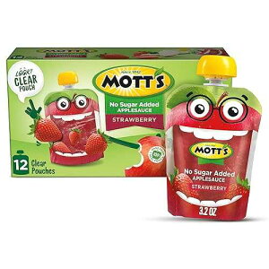Mott's No Sugar Added Strawberry Applesauce, 3.2 oz clear pouches, 12 count