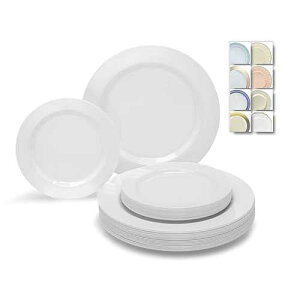 OCCASIONS FINEST PLASTIC TABLEWARE  OCCASIONS  120 Plates Pack,(60 Guests) Heavyweight Premium Wedding Party Disposable Plastic Plates Set -60 x 10.5'' Dinner + 60 x 7.5'' Salad/Dessert (Plain White)
