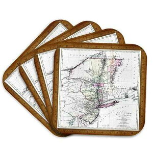 3dRose CST_60473_1 AeB[N 1771 Nn}̃j[[Nƃj[W[W[ - \tg R[X^[A4 Zbg 3dRose CST_60473_1 1771 Map of New York and New Jersey-Soft Coasters, Set of 4