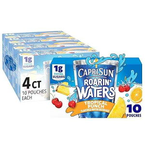 Capri Sun Roarin' Waters Tropical Punch Flavored with other natural flavor Water Beverage, 40 ct Pack, 4 Boxes of 10 Drink Pouches