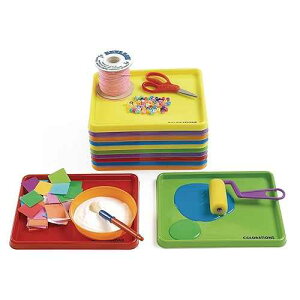 Colorations set of 12 Kids Activity Plastic Trays, Rainbow of Colors, Arts and Crafts Organizer Tray, Serving Tray, Great for Crafts, Beads, Water Beads, t, Toys, building blocks (Item # MTRAY)