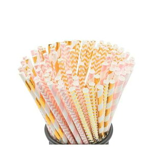 KTOJOY Biodegradable Paper Straws, 100 Pack Pink for Party Supplies, Birthday, Wedding, Bridal/Baby Shower Decorations and Holiday Celebrations