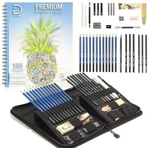 Der Konig Drawing Set for Kids Ages 8-12 - Drawing Kit with 41pcs of Drawing Supplies for Kids, Teens, and Adults - Sketchbook 9 x12 100 Pages and Portable Drawing Pencil Case Case