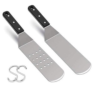 HaSteeL Metal Griddle Spatula, Stainless Steel Long Spatula with Riveted Handle, Heavy Duty Perforated & Solid Spatula Burger Turner for Teppanyaki BBQ Flat Top Grilling Cooking, Dishwasher Safe HaSteeL Metal Griddle Spa