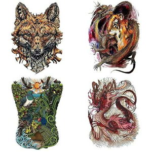 CARGEN Large Full Back Temporary Tattoos - 4 Sheets Cool Dragon Tiger Leopard Birds Rainforest Super Big Full Back Coverage Tattoos Body Art Stickers Realistic Great Fake Tattoos for Men Women