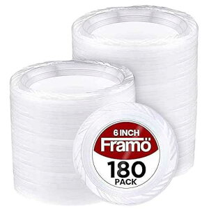 FRAMO Disposable Clear Plastic Dessert Plates 6 Inch (180 Pack) Microwaveable Small Plastic Plates In Bulk for Parties. Catering. BBQ, Travel