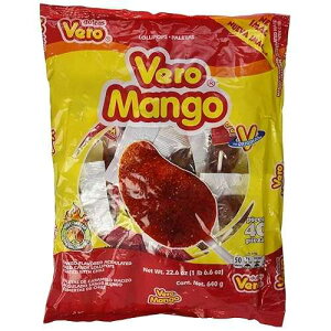 Vero Mango Flavored Lollipops Covered in Chili Powder 40 Count Bag (Pack of 2 - Net Wt. 22.4 Ounces Each) - Individually Wrapped Mexican Candy for Pi atas, Halloween, and More