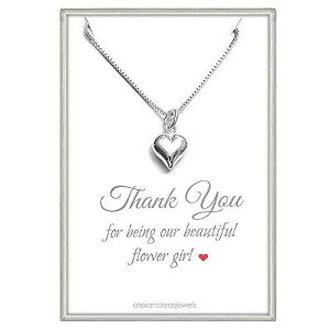 Alexandreasjewels Flower Girl Gift Necklace Tiny Sterling Silver Puffed Heart Necklace for Girls Thank You Gift for Daughter Niece Flower Girls 14 inches Adjustable