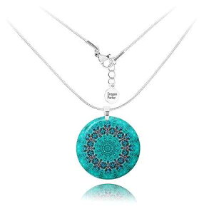 Dragon Porter Boho Round Pendant with Adjustable Stainless Steel Chain Necklace (Style N 14 - Turquoise Blue)