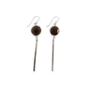 Brown Smoky Quartz Gemstone Round Sterling Silver Bar Earrings Fall Fashion Gift For Her T. Victoria Brown Smoky Quartz Gemstone Round Sterling Silver Bar Earrings Fall Fashion Gift For Her