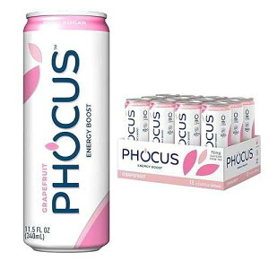 PHOCUS Caffeinated Sparkling Water, Grapefruit, 75mg Natural Caffeine Plus L-Theanine, Zero Sugar, Zero Calories, No Artificial Sweeteners, 11.5 fl oz Cans (Pack of 12) CLEAR CUT PHOCUS PHOCUS Caffeinated Sparkling Wa