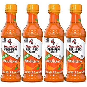 NANDO'S PERI-PERI Nandos Peri Peri Sauce Medium 4 Pack - Spicy Sauces, Seasoning or Marinade for Wings, Fish, Meat, Rice or Veg - No Artificial Colors, Flavors, Non-GMO, No MSG, Gluten Free - x4, 9.2 Oz Medium