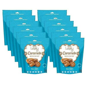 Lovely Candy Co. Soft and Chewy Sea Salt Caramels, Individually Wrapped, 6oz (12-Pack) Gluten-Free, Non-GMO, Kosher, NO High Fructose Corn Syrup, NO Artificial Colors or Flavors Naturally Flavored