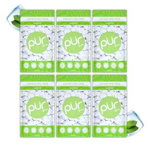 PUR Gum Aspartame Free Chewing Gum 100% Xylitol Natural Coolmint Flavored Gum, 55 Pieces (Pack of 6)