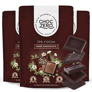 JJI 70% ʃr[K _[N`R[g - Pgth[ ChocZero XNGA - sgp (3 ܁AXibN 30 ) 70% Cocoa Special Vegan Dark Chocolate - Keto Friendly ChocZero Squares - Sugar-Free (3 bags, 30 s