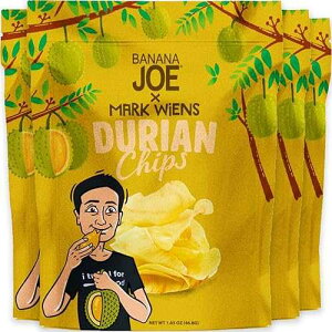 Banana Joe Mark Wiens Durian Chips Thai Snack - Asian Mornthong Fruit Snack Gluten free Vegan Healthy Dehydrated Durian Fruit, Veggie Snack Crispy Fruit Dry Fruit Made from 100% Real Durian, Pack of 4 x 1.65 oz.