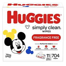 HUGGIESシンプルな無香料のベビーワイプ、ソフトパック（11パック、合計704シート）、アルコールフリー、低刺激性（パッケージは異なる場合があります） Huggies Simply Clean Unscented Baby Wipes, 11 Flip-Top Packs (704 Wipes Total)