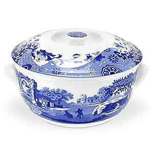 Spode Blue Italian Round Covered Deep Dish | 2 Quart Serving Dish for Vegetables | Dinner Table Centerpiece | Made from Fine Porcelain | Microwave and Dishwasher Safe