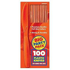 Amscan Big Party Pack �v���X�`�b�N�i�C�t�A100 �p�b�N�A�I�����W�s�[�� Amscan Big Party Pack Plastic Knives, Pack of 100, Orange Peel
