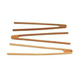 BambooMN uh - 7.9 C` ėp\ȃou[ A g[XggO - YuE - 3  BambooMN Brand - 7.9" Reusable Bamboo A Toast Tongs - Carbonized Brown - 3 Pieces