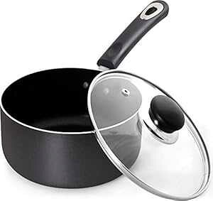 Utopia Kitchen 2 Quart Nonstick Saucepan with Glass Lid - Multipurpose Use for Home Kitchen or Restaurant - Grey-Black
