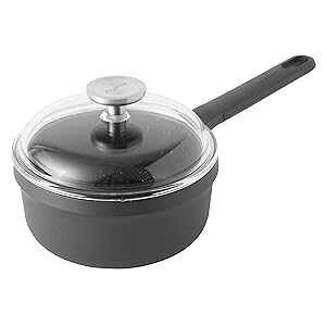BergHOFF GEM Non-stick Cast Aluminum Saucepan 7 1.9 qt. Grey Stay-cool Handle, Hanging Loop Glass Lid Ferno-Green, PFOA Free Coating Induction Cooktop Fast Heating Dishwasher Safe