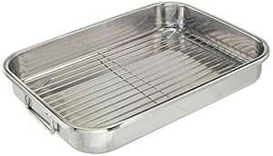 ExcelSteel Multiuse with Rack and Foldable Handles for Easy Storage Stainless Steel Roasting Pan, 16.5, Stainless