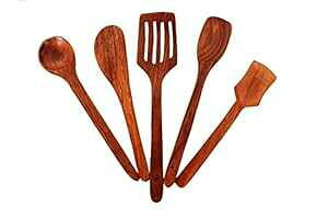 Purpledip ؐpJg[ (5 Zbg): ɗD̃Lb` _CjO ANZT[ (11073) Purpledip Wooden Cooking-Serving Cutlery (Set of 5): Eco-friendly Handmade Kitchen Dining Accessory (11073)