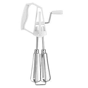 Fdit Stainless Steel Manual Whisk Egg Beater Rotary Handheld Egg Frother Mixer Cooking Tool Kitchen(White)