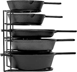 cuisinel Heavy Duty Pan Organizer, 5 Tier Rack - Holds up to 50 LB - Holds Cast Iron Skillets, Griddles and Shallow Pots - Durable Steel Construction - Space Saving Kitchen Storage - No Assembly Required