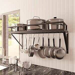 KES 30 C` Lb` p |bg bN Ǌ| ݂艺[ I[KiCU[ EH[VFt tbNt }bgubN KUR215S75A-BK KES 30-Inch Kitchen Pan Pot Rack Wall Mounted Hanging Storage Organizer