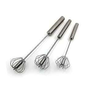 XeXX`[AĊ - 3nhvbV[^[AĊu_[(3pbN) Fnoko Stainless Steel Semi-automatic Egg Whisk - 3PCS Hand Push Rotary Whisk Blender (3 Pack)