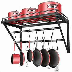 OROPY 23C` Ǌ||bgbN [I 2i݂艺[t StbN12t AAAAɍœK ubN OROPY 23 Inch Wall Mounted Pot Rack Storage Shelf with 2 Tier Hanging Rails 12 S 