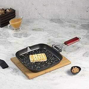 Wonderchef �_�C�L���X�g �m���X�e�B�b�N �A���~�j�E�� �ؐ��n���h�� �C���h���� �܂肽���� �O�����p�� 24cm �u���b�N Wonderchef Die Cast Non-Stick Aluminum Wooden Handle Indian Cooking Folding Grill Pan , 24cm, Black