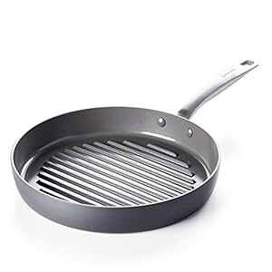 GreenPan CC002291-001 �`���^�� ���E���h �O�����p�� 11 �t�B�[�g �O���[ GreenPan CC002291-001 Chatham Round Grill Pan, 11', Grey