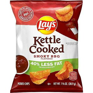 Lay's Kettle ςݎb 40% ȂAbvEbhX[N BBQ ̃|eg`bvXA1.375 IX (64 pbN) Lay's Kettle Cooked 40% Less Fat Applewood Smoked BBQ Flavored Potato Chips, 1.375 Ounce (Pack of 64)