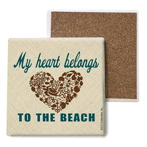 SJT ENTERPRISES, INC. My Heart Belongs to The Beach Absorbent Stone Costers Absorbent Stone Coasters - Cork-Backed Coasters for Drinks - Beach Kitchen Decor - 4 x 4 inches - Set of 4 (SJT04923)