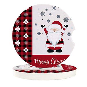 Litter Star Absorbent Car Coasters for Cup Holders Set of 2, Funny Gnome Snowflakes Grid 2.56inch Ceramic Stone Drink Coaster Car Accessories for Women Men, Merry Christmas
