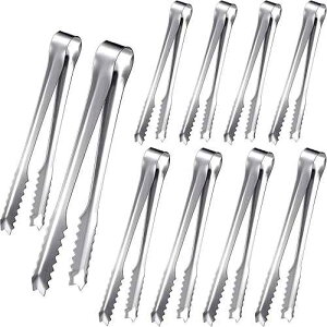 Patelai 10 Pieces Ice Tongs Mini Sugar Tongs 7.5 Inch and 6 Inch Stainless Steel Appetizers Tongs Sawtooth Food Serving Kitchen Tongs for Ice Cube Tea Sugar Appetizer Coffee Bar Tea Party Desserts