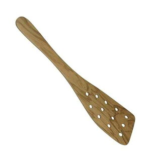 Berard 66476 French Olive-Wood Handcrafted Curved Spatula with Holes, Natural, little