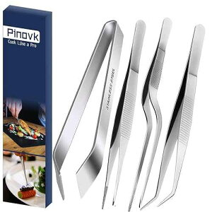 Cooking Tweezers, 4 Piece Set 6.3 inches Stainless Steel Kitchen Tweezers Culinary with Chef Cooking Utensils for Cooking Food Design styling Pinovk Cooking Tweezers, 4 Piece Set 6.3 inches Stainless Steel Kitchen Tweezer