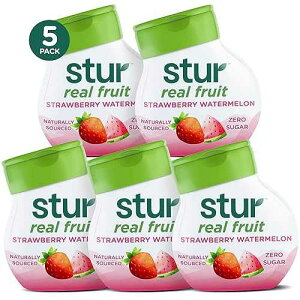 Stur Liquid Water Enhancer Strawberry Watermelon Naturally Sweetened High in Vitamin C & Sugar Free Zero Calories Keto Vegan 5 Bottles, Makes 120 Drinks