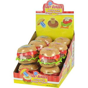 Koko's Confectionery & Novelty Koko's Fast Burger Dip-N-Lik, Lollipop with Candy Powder, 8.8 Ounces - 12 Count Display Box