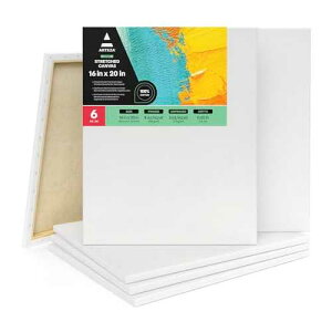 ARTEZA Canvases for ting, Pack of 6, 16 x 20 Inches, Blank White Stretched Canvas Bulk, 100% Cotton, 8 oz Gesso-Primed, Art Supplies for Adults and Teens, Acrylic Pouring and Oil ting
