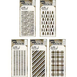 Tim Holtz - �X�e���V�� �Z�b�g 12 - 5 �A�C�e�� �o���h�� - 2017 �N�~�V���i - �y�p�[�~���g�A�p�C���Y�A���|���|���A�`�F�b�N���A�����[ �N���X�}�X Tim Holtz - Stencils Set 12 - Five Item Bundle - New for Winte