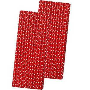 Outside the Box Papers Red and White Paper Straws - Polka Dot Straws - 7.75 Inches - 50 Pack