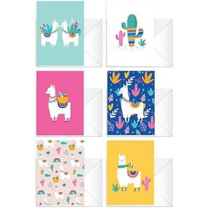Llama Note Cards / 24 Adorable Animal All Occasion Greeting Cards With White Envelopes / 3 1/2" x 4 7/8" Desert Birthday Party Cards/Alpaca Thank You Note Card Set / 6 Cinco De Mayo Fiesta Designs Canopy Street Llam